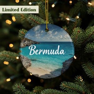 Bermuda Ornament, Bermuda Souvenir Ornament, Bermuda Travel Gift, Bermuda Christmas Decoration, Ceramic Island Keepsake, Double Sided Gift