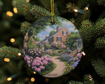 Nantucket Ornament, Nantucket Gift, Nantucket Décor, Nantucket Cottage Ornament, Nantucket MA Ornament, Double Sided, Ceramic Ornament