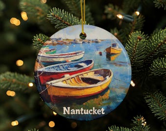 Nantucket Ornament, Nantucket Gift, Nantucket Island Ornament, Nantucket Cottage Ornament, Nantucket MA Ornament, Double Sided, Ceramic