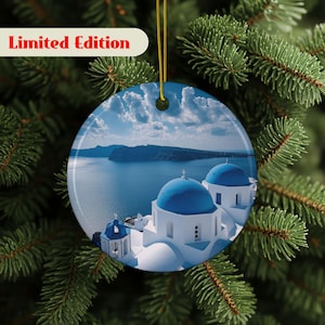 Santorini Ornament, Beautiful Santorini Scene, Travel Gift, Santorini Gift, Greece Ornament, Greece Gift, Vacation Ornament, Limited Edition