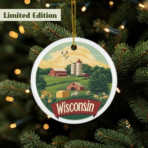 Wisconsin Ornament, Wisconsin Farm Ornament, Midwest Ornament, Travel Souvenir, Wisconsin Décor, Ceramic Ornament, Wisconsin Lovers Gift