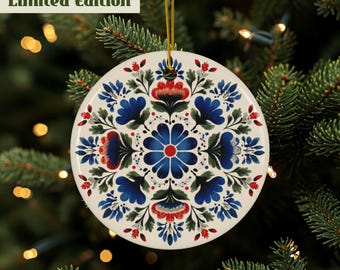 Rosemaling Ornament, Norwegian Ornament, Rosemaling Décor, Rosemaling Keepsake, Norwegian Décor, 2 sided, High Quality Ceramic