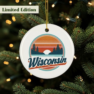 Wisconsin Ornament, Wisconsin Décor, State Ornament, Travel Souvenir, Wisconsin Farm Ornament, Midwest Ornament, 2 Sided, Ceramic Ornament