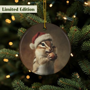 Chipmunk Ornament, Cute Chipmunk Gift, Woodland Chipmunk Decoration, Ceramic Chipmunk Décor, Double Sided, Chipmunk Hanging Ornament