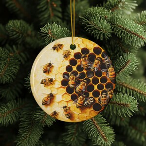 Beehive Ornament, Bee-Themed Ceramic Ornaments, Beekeeper Gift, Honey Bee Ornament, 2-Sided Print, Nature Lovers, Bee Ornament, Bee Gift