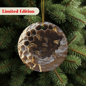 Beehive Ornament, Beekeeper Gift, Honey Bee Ornament, 2-Sided Print, Nature Gift, Unique Décor for Nature Lovers, Limited Edition, 2D