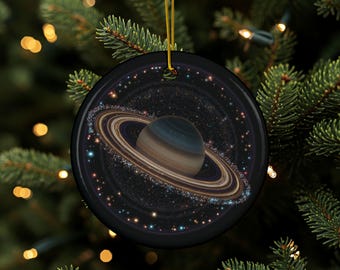 Space Ornament, Galaxy Décor, Solar System Tree Ornament, Planet Christmas Gift, Starry Christmas Décor,  Double Sided, Durable Ceramic