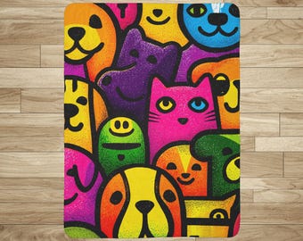 Pet Fleece Blanket, Pop Art Pets, Sherpa Lined Throw, Plush Pet Blanket, Cat Blanket, Soft Fleece Throw, Machine Washable, Cozy Blanket