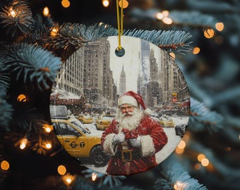 NYC Ornament, Round Ceramic, NYC Décor, Christmas in NYC, New York Gifts, New York Ornament, Christmas New York, Christmas Ornament