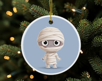 Decorazione di Halloween, decorazione della mummia, decorazione dell'albero di Halloween, decorazione in ceramica di Halloween, decorazione di Halloween bifacciale, regalo di Halloween