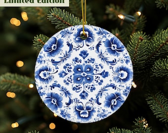 デルフトブルーの陶器製クリスマスオーナメント、オランダの磁器製