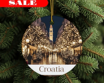 Adornos croatas, cerámica de alta calidad, Croacia, regalo de viaje, adorno navideño, impresión a doble cara.