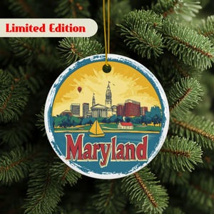 Maryland Ornament, Maryland Trip Keepsake, Maryland Gifts, Maryland Souvenir, Maryland State Décor, Vacation Ornaments, High Quality Ceramic