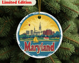 Maryland Ornament, Maryland Trip Keepsake, Maryland Gifts, Maryland Souvenir, Maryland State Décor, Vacation Ornaments, High Quality Ceramic