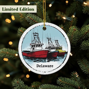 Delaware Ornament, Delaware Sea Ornament, Delaware State Ornament, Delaware Travel Ornament, Delaware Fishing, Ceramic Keepsake, 2 Sided