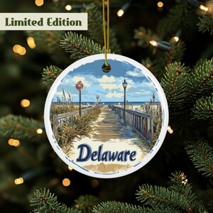 Delaware Ornament, Coastal DE Ornament, Delaware Travel Ornament, Delaware State Ornament, Delaware Beach Ornament, Double Sided, Ceramic