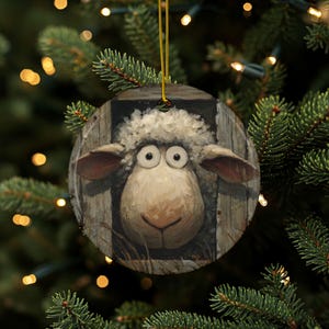 Sheep Ornament, Funny Sheep, Sheep Décor, Round Ceramic Ornament, Farmhouse Tree Décor, Rustic Décor, Country Gift, Nursery Animal Décor