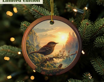 Enfeite de Wren, Wren doméstico, Enfeite de pássaro, Wren da Carolina, Enfeite de floresta, Presente para amantes de pássaros, Presente para observadores de pássaros, Cerâmica de alta qualidade
