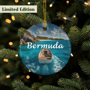 Bermuda Ornament, Bermuda Travel Gift, Ceramic Island Keepsake, Bermuda Souvenir Ornament, Double Sided Gift, Unique Bermuda Gift Ideas