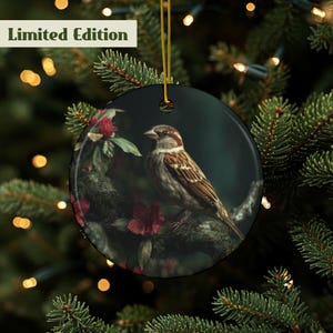 Sparrow Ornament, Sparrow Bird Ornament, Sparrow Gift, Hanging Bird Ornament , Sparrow Garden Ornament, Double Sided, High Quality Ceramic