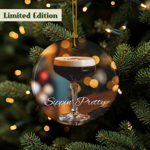 Martini Ornament, Cocktail Christmas Ornament, Ceramic Holiday Bar Décor, Funny Drink Gift, Double Sided Party Ornament, Drink Décor