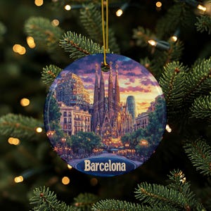 Barcelona Ornament, Spain Ornament, Barcelona Sagrada, Travel Gift, Spain Gift, Barcelona Souvenir, Barcelona Decoration, 2 Sided, Ceramic
