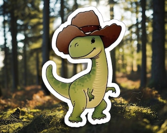 Dinosaur in Cowboy Hat Sticker, Dinosaur Sticker, Cowboy Sticker