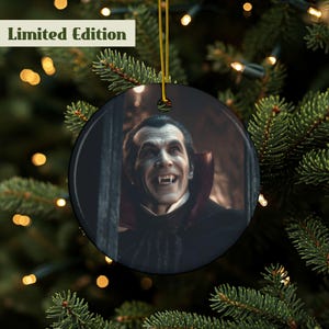 Dracula Ornament, Dracula Gifts, Gothic Christmas, Spooky Christmas, Vampire Fangs, Halloween Ornament, Double Sided, Quality Ceramic