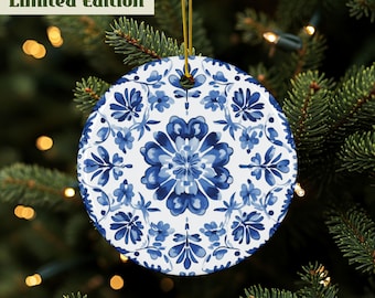 デルフトブルーの陶器製クリスマスオーナメント、オランダの磁器製