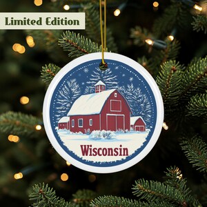 Wisconsin Ornament, Wisconsin Farm Ornament, Wisconsin Décor, Travel Souvenir,  Midwest Ornament, 2 Sided Ceramic Ornament, Wisconsin Lovers
