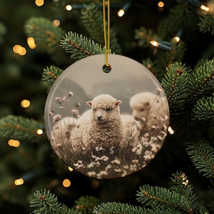 Sheep Ornament, Pasture Sheep, Ceramic Animal Décor, Sheep Décor, Farmhouse Gift, Double Sided, Hanging Ornament, Tree Décor