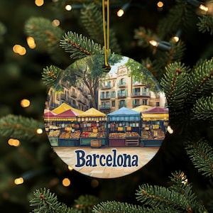 Barcelona Ornament, Barcelona Souvenir, Spain Ornament, Barcelona Keepsake, Ceramic Travel Gift, European Travel Ornament, Double Sided