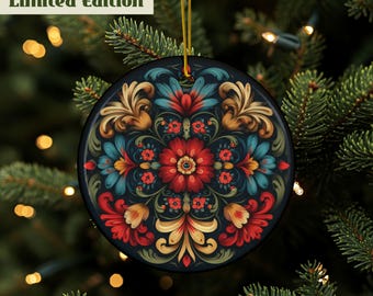 Rosemaling Ornament, Norwegian Ornament, Rosemaling Décor, Scandinavian Décor, Rosemaling Art, Festive Nordic Décor, High Quality Ceramic