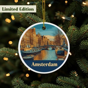 Amsterdam Ornament, Netherlands Ornament, Canal Ornament, Travel Ornament, Dutch Souvenir, Holiday Décor, Ceramic Keepsake, European Gift