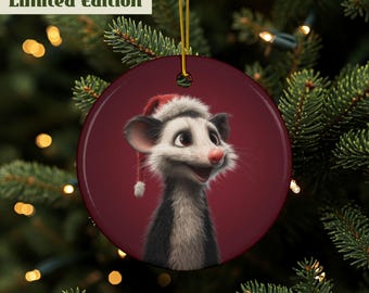 Opossum Ornament, Cute Possum Gift, Funny Possum Décor, Possum Baby, Possum Mom Gift, Opossum Christmas, Ceramic Animal Ornament, 2 Sided