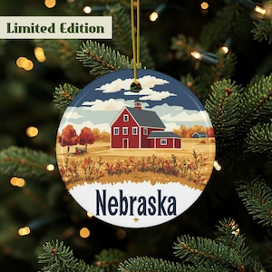 Nebraska Ornament, Nebraska Home Ornament, Nebraska Tree Ornament, Nebraska Décor, Nebraska Gift, State Ornament, Nebraska Souvenir, Ceramic