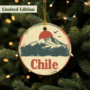 Adorno de Chile, regalo de Chile, souvenir de viaje, regalo para amantes de los viajes, recuerdo de viaje, regalo de Sudamérica, cerámica de alta calidad, impresión a doble cara