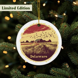 Delaware Ornament, Delaware Farm Ornament, Coastal DE Ornament, Delaware Travel Ornament, Delaware State Ornament, Ceramic Keepsake, 2 Sided