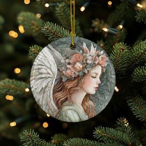 Angels Ornament, Guardian Angel Keepsake, White Angel, Angel Gift, Decorative Angel, Angel Holiday Ornament, Double Sided, Ceramic Gift
