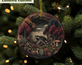 Waschbär Ornament, Waldtier Ornament, niedliches Waschbär Geschenk, Keramik Ornament, Waldtier, Weihnachtsbaum, Weihnachtsgeschenk, doppelseitig