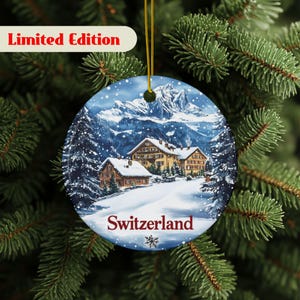 Switzerland Ornament, Travel Ornament, Stocking Stuffer, Swiss Ornament, Swiss Souvenir, Swiss Tree Ornament, World Travel Décor, Ceramic