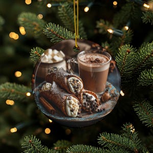 Cannoli Ornament, italienische Küche Dekor, Cannoli Geschenk, Dessert Liebhaber Geschenk, doppelseitige Keramikverzierung, Weihnachtsbaum Dekor