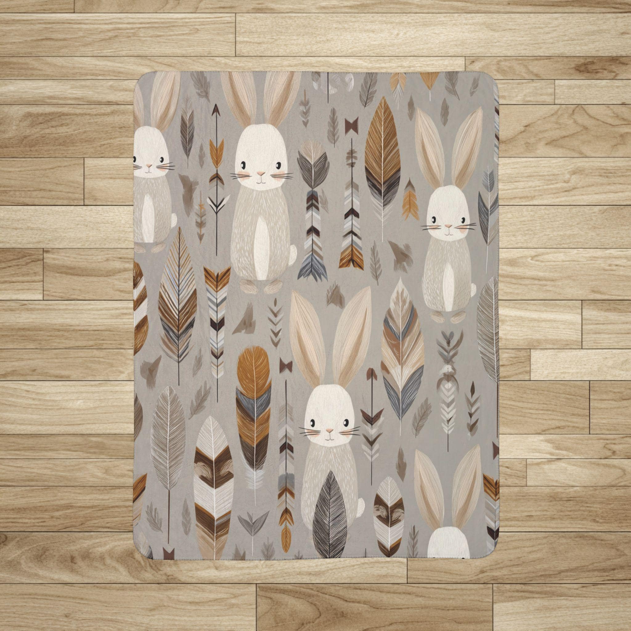 Bunny Fleece Blanket, Sherpa Throw, Cozy Home Décor, Boho Pattern