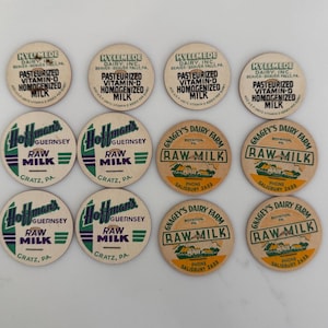 Vintage Milk Caps,12 piece,Pennsylvania Dairy,Vintage Ephemera,Junk Journal,Paper Crafts,Vintage advertising,Hyllmede,Gnageys,Hoffmans