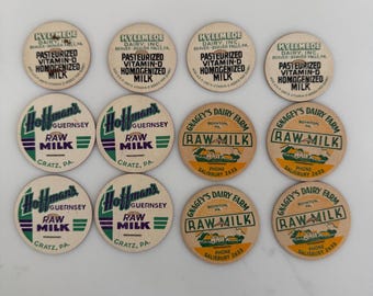 Vintage Pennsylvania Dairy Milk Caps: Ephemera, Junk Journal (12 Piece)