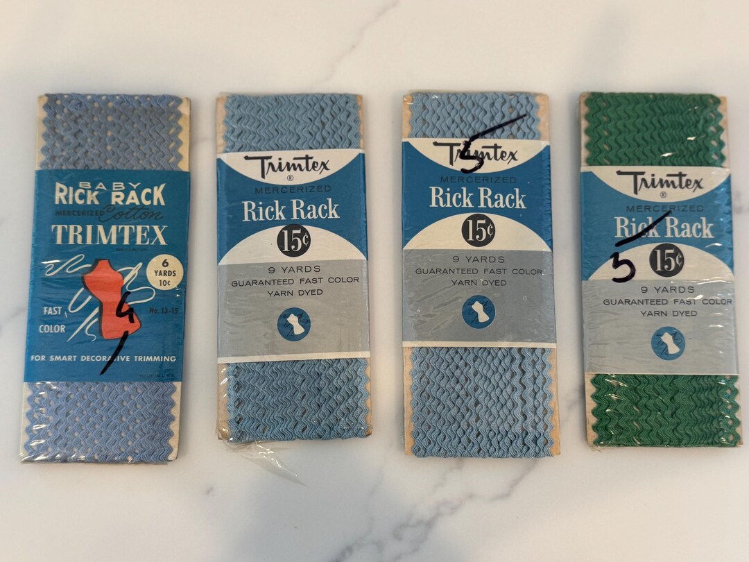 Blue Ric Rak Trim Vintage Cotton Rick Rack Trim: Emerald & Light Blue Trimtex NOS - Etsy