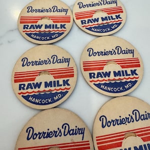 Vintage Milk Caps,8 piece,Dorriers Dairy,Maryland Dairy,Vintage Ephemera,Junk Journal,Paper Crafts,Vintage advertising,vintage dairy