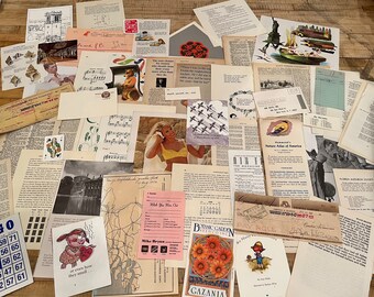 Vintage Paper Ephemera Grab Bag: 50-Piece Journal Collage Supplies