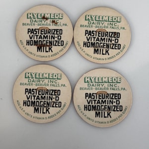 Vintage Milk Caps,4pc Hyllmede Dairy,Pennsylvania DairyVintage Ephemera,Junk Journal,Paper Crafts,Altered Art,Vintage advertising,milk caps