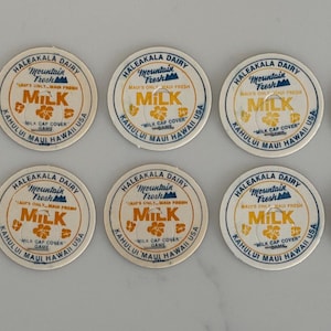 Vintage Milk Caps,10 pc Haleakala Dairy,Vintage Ephemera,Junk Journal,Paper Crafts,Altered Art,Vintage advertising,milk caps,vintage dairy